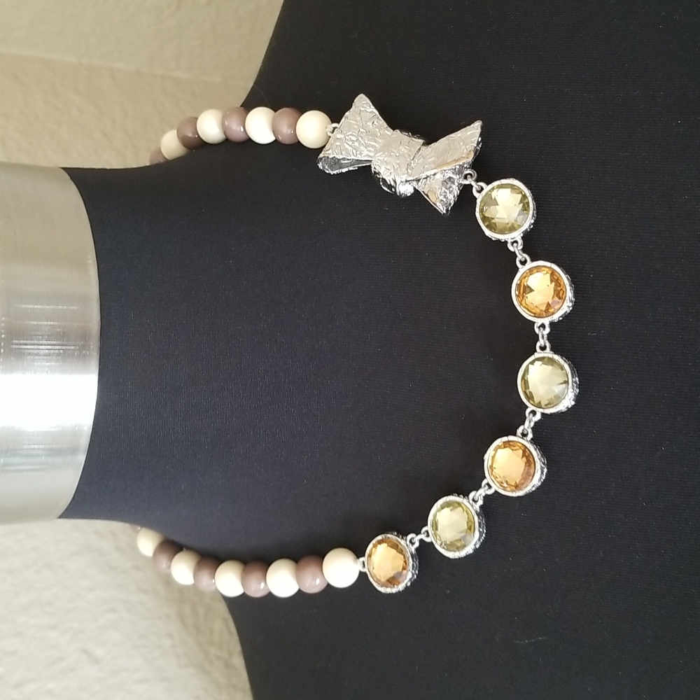 Marc Jacobs Silver Bow Crystal Bead Necklace